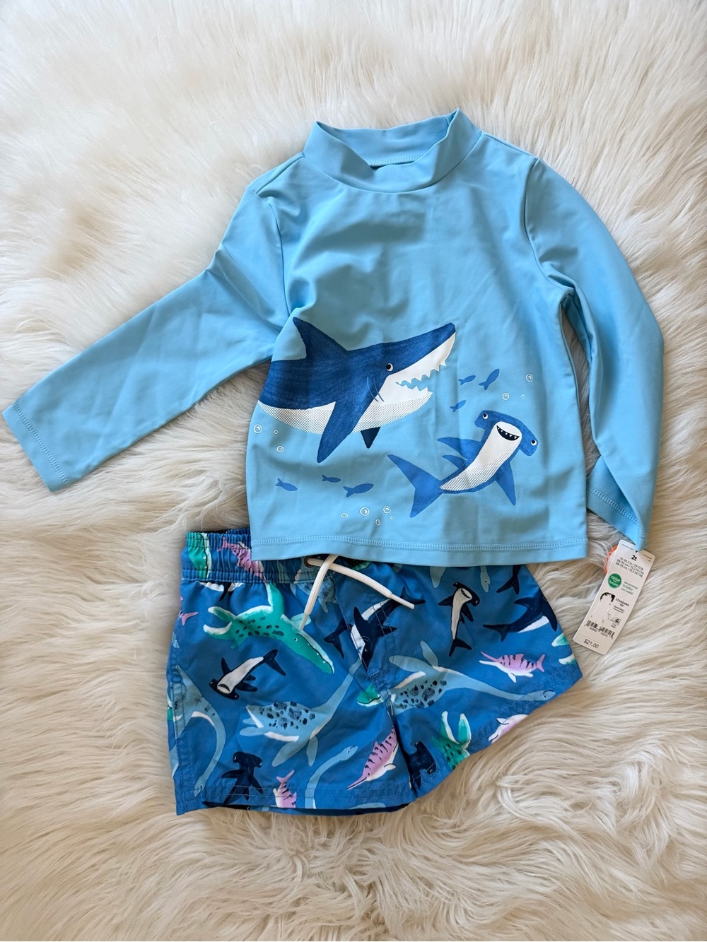 Carter's Light Blue Shark Rashguard Set with Blue Shark-Print Shorts